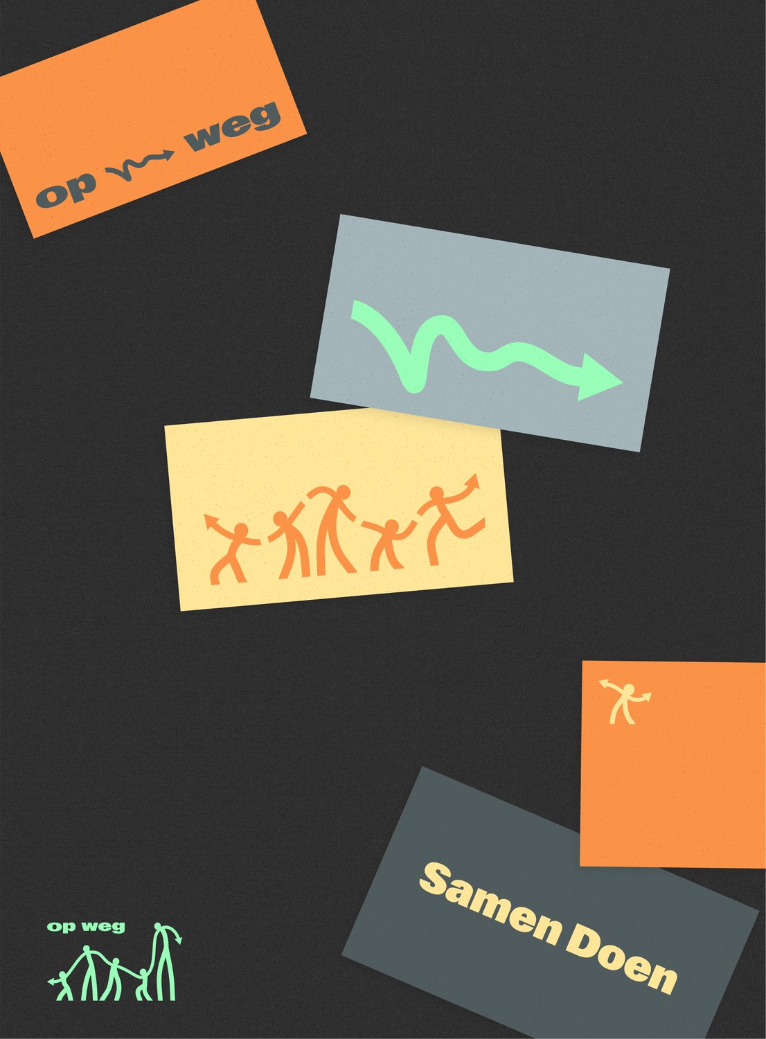 Op Weg visual identity card compositions