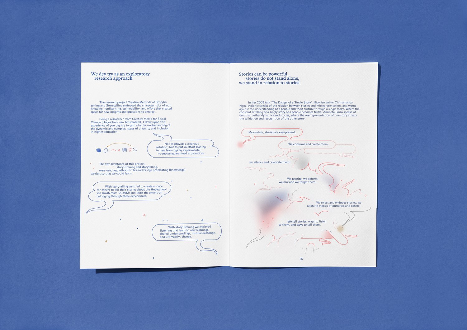 We De Try RISO-printed book interior spread on blue paper